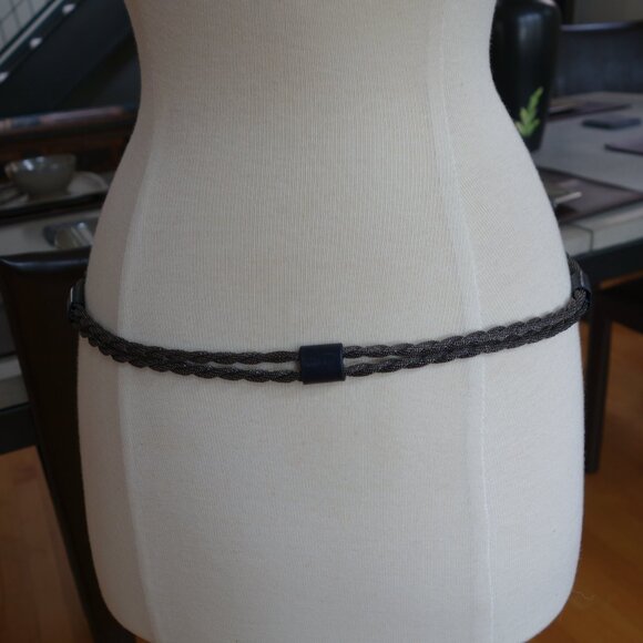 Eugenia Kim belt dark blue leather, gunmetal braided w silver buckle size M Y2K main image 14